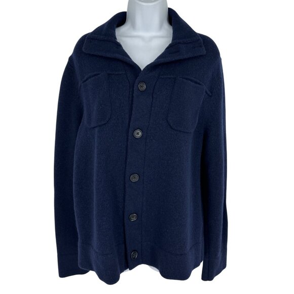 Banana Republic Navy Extra Fine Merino Wool Button-Up Cardigan Sweater Size L - Picture 1 of 8